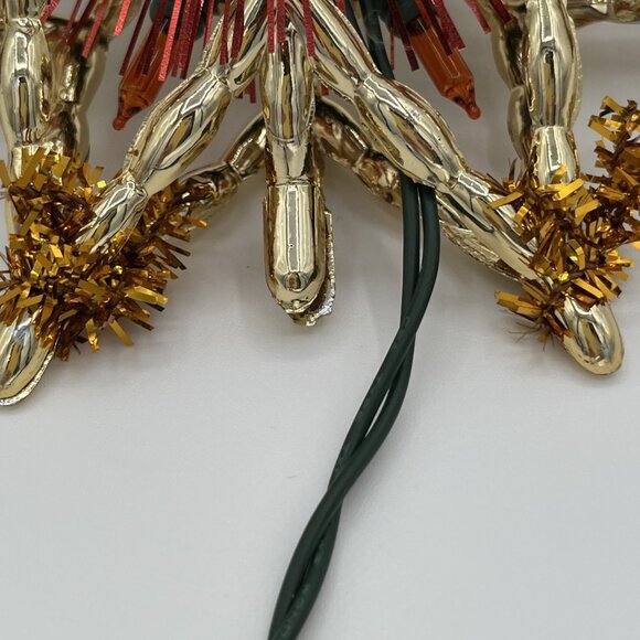 Vintage Christmas Star Tree Topper 10 Light Tinsel Orange Gold Retro - Picture 2 of 15